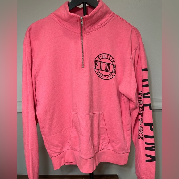 PINK Victoria's Secret Tops - PINK Victoria's Secret Women's Pink 1/4 Zip Pullover Sweatshirt XS